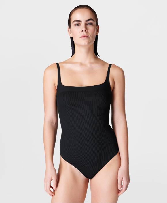 Black Sweaty Betty Women Capri Crinkled Square Neck Swimsuit B4JV880