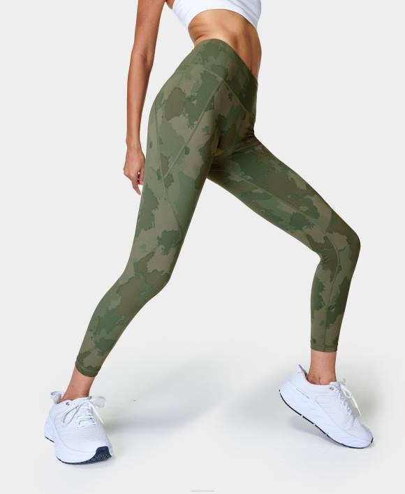 Green Painted Camo Print Sweaty Betty Women Power 7/8 Workout Leggings B4JV18
