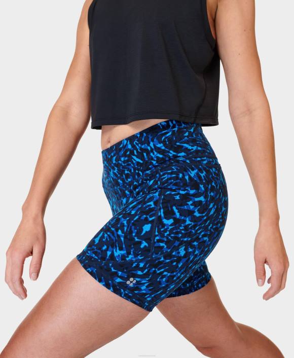 Blue Animal Swirl Print Sweaty Betty Women Power 6" Biker Shorts B4JV409