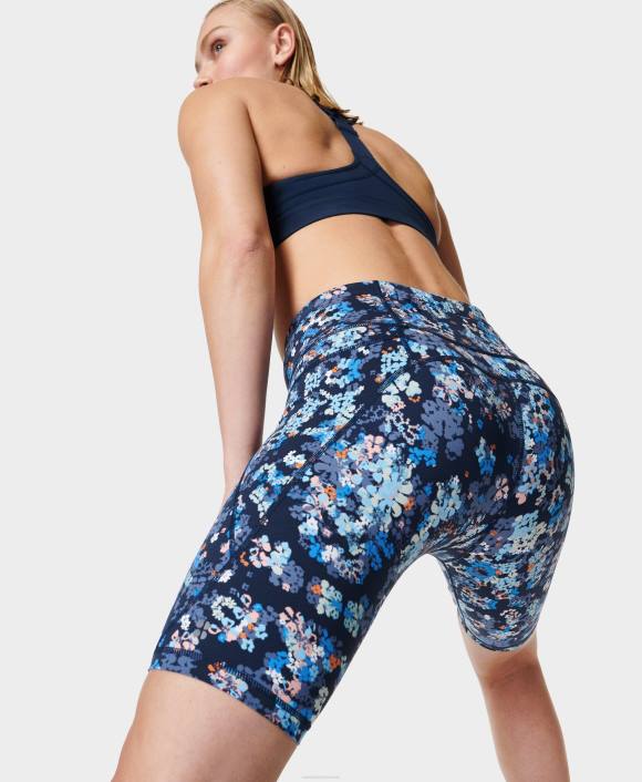 Blue Floral Kaleidoscope Print Sweaty Betty Women Power 9" Biker Shorts B4JV557