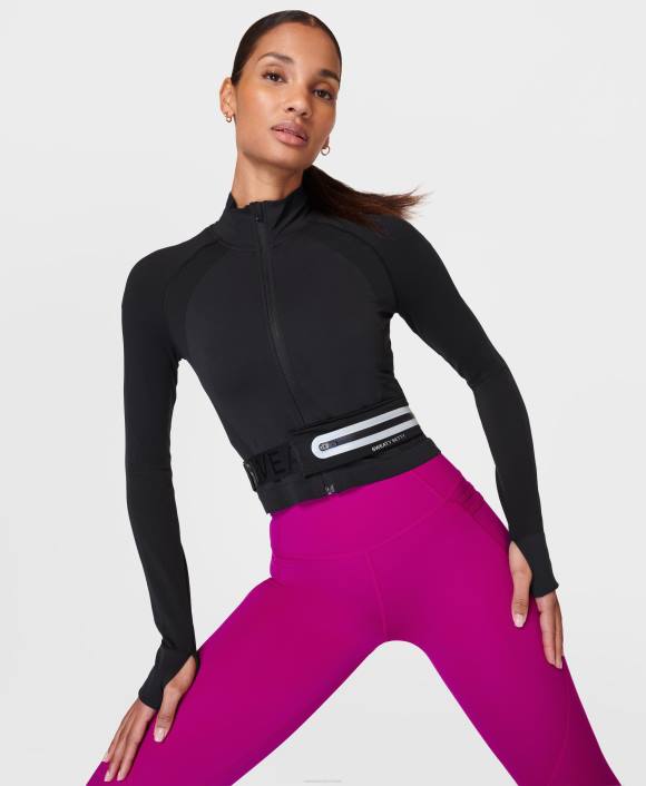 Black Sweaty Betty Women Athlete Crop Seamless Workout Zip Up B4JV301