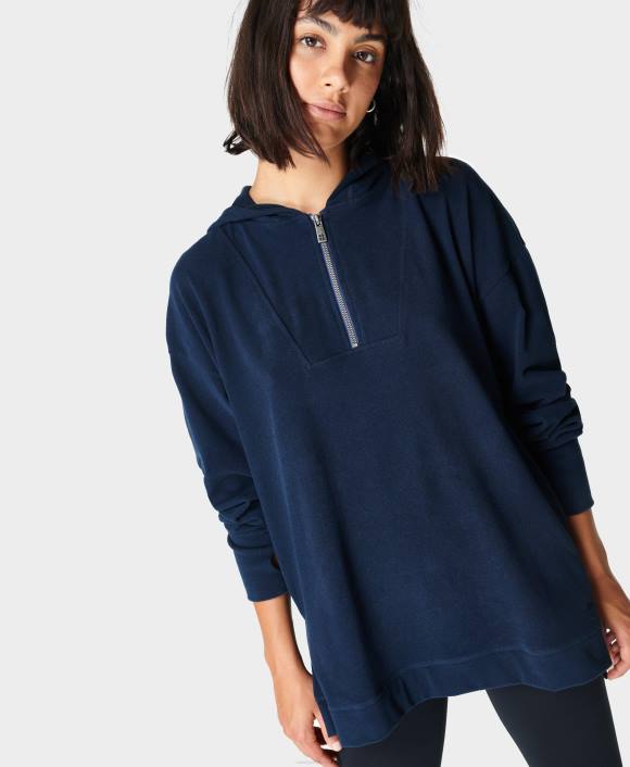 Navy Blue Sweaty Betty Women Enlighten Luxe Fleece Half Zip B4JV1108