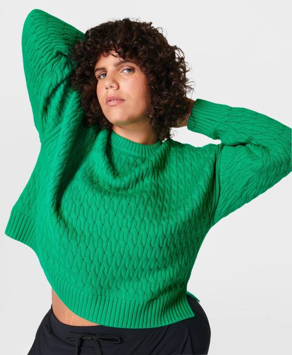 Electro Green Sweaty Betty Women Classic Cable Sweater B4JV354