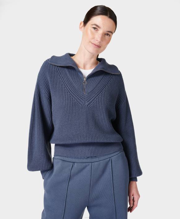 Endless Blue Sweaty Betty Women Modern Collared Knitted Sweater B4JV323