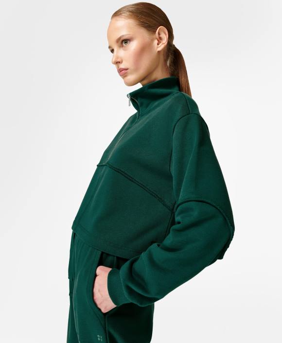 Deep Emerald Green Sweaty Betty Women Revive Half Zip Sweatshirt B4JV1059